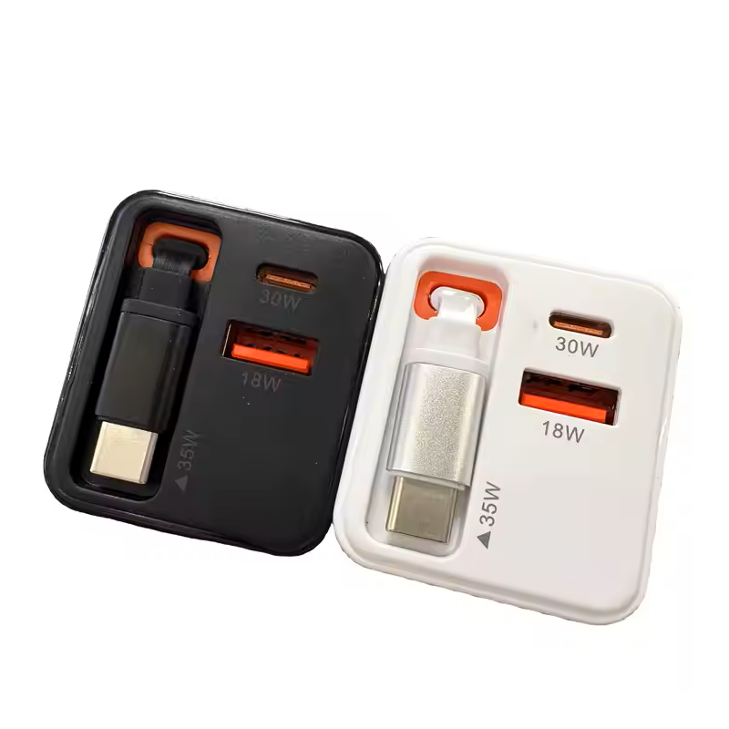 chargeur mural à charge rapide avec prise pliable de câble USB C rétractable 65W