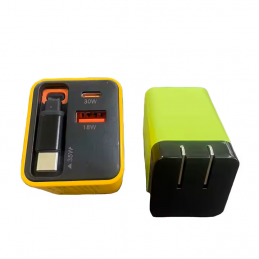 chargeur mural à charge rapide avec prise pliable de câble USB C rétractable 65W